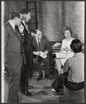 Two unidentified men, playwright/lyricist Sidney Michaels, Ulla Sallert, and director/choreographer Michael Kidd during rehearsal for the stage production Ben Franklin in Paris