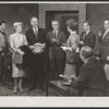 Leora Dana and Melvyn Douglas (second and third from left), Barbara Berjer (fifth from left), Karl Weber (far right), and unidentified cast members in the stage production The Best Man