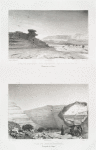 Vue du rocher des pélerins dans Ouadi Nasb [Wadi Nasb] (presqu'isle de Sinai); Vue de Ouadi Magara [Wadi Maghara] (presqu'isle de Sinai).