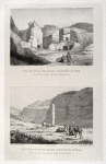 Vue de deux tombeaux détachés du roc (Petra); Vue d'une colonne isolée dans Ouadi Mousa [Wadi Musa].