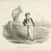 Boy leaning against a boat.