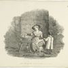 Woman seated with a basket of onions (?), and a child and dog.