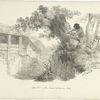 Young man aiming his rifle at a fox that is making its way into a henhouse.