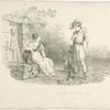 Shepherd and young woman by a fountain.