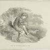Boy playing a pipe in a landscape.