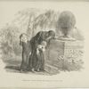 Woman and children mourning at a gravestone.
