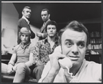 Ted LePlat [seated left], Harold Scott [standing right], Christopher Bernau [seated right], Matthew Tobin [foreground with phone] and unidentified [standing left] in the replacement cast of The Boys in the Band