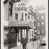 Publicity photograph of Harold Pinter in front of the Cherry Lane Theatre