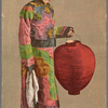 Girl in traditional dress holding Chinese lantern.