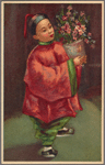 Chinese child holding bouquet