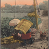 A farmer drawing water from well.