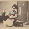 Woman dishing rice into bowl.