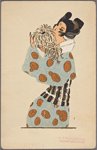 Woman in Kimono holding bouquet of chrysanthemum.