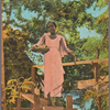 Peasant girl crossing village bridge, Philippines.