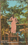 Peasant girl crossing village bridge, Philippines.