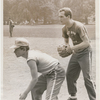 Broadway Show League members David Winters and Paul Newman playing softball, Central Park.