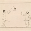 Two women, one with a long and pointed instrument and the other with a two-edged sword prepare to fight before the image of Diana Taurica