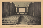The Auditorium ready for moving picture display, capacity 400.  A disappearing screen, when not in use, may be rolled in special pocket provided in back wall of building