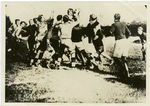 Rugby foot ball out on the Pacific coast. Ball thrown in from side. Note height and fierceness of the play.