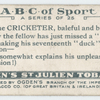 C is the CRICKETER,  baleful and bitter ...