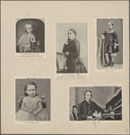 [Clockwise, from upper left:] Stevenson--four years old. (From a photograph by Moffat, Edinburgh.) [From The book buyer.]  Alison Cunningham--"Cummy." (Stevenson's nurse and friend. Taken about 1870.) [From The book buyer.]  Age 6. 1857. [McClure: Feb. 1894.]  Age 20 months. 1852. [McClure: Feb. 1894.]  Age 14. 1865.