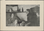 R.L. Stevenson enjoying a social chat with a Scotch visitor in the cottage at Honolulu. Lloyd Osbourne is in the foreground.