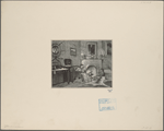 Interior scene of a woman sitting on chair and girl sitting on floor in front of a fireplace