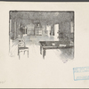 [Interior of a room featuring a table on which a book is resting]