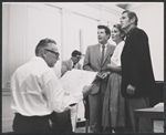 Director Joseph Anthony, Robert Horton, Inga Swenson and Stephen Douglass in rehearsal for the stage production 110 in the Shade