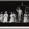 Benay Venuta (third from left), Jerry Orbach (center), and cast in the stage production Annie Get Your Gun
