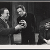 Unidentified actor, Richard Burton, and Robert Milli in the stage production Hamlet