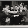 John Cullum (third from left), Michael Ebert, Richard Burton, Geoff Garland, Robert Milli, and company in the stage production Hamlet