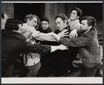 John Cullum (third from left), Michael Ebert, Richard Burton, Geoff Garland, Robert Milli, and company in the stage production Hamlet