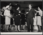 Nancy Dussault (far left), Herschel Bernardi, and unidentified actresses in the stage production Bajour