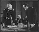 Russell Hardie, unidentified actor, and George C. Scott in the stage production The Andersonville Trial