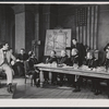 Rober Carroll (sitting far left), Russell Hardie (sitting center of table), George C. Scott (standing left), Martin West (standing right), and cast members in the stage production The Andersonville Trial