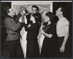 Unidentified man, Jerry Orbach, Anna Maria Alberghetti, Kaye Ballard, and James Mitchell in rehearsal for the stage production Carnival!