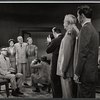 Lonny Chapman, Dolores Sutton, William Bendix, Ann Harding, John Leslie, Tim O'Connor and unidentified others in the stage production General Seeger