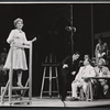 Judy Holliday [left foreground], Joseph Campanella [in dark suit], Howard Freeman [seated], George Furth [partly hidden behind Freeman] and unidentified others in the stage production Hot Spot