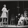 Judy Holliday [left foreground], Joseph Campanella [in dark suit], Howard Freeman [seated], George Furth [partly hidden behind Freeman] and unidentified others in the stage production Hot Spot