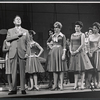 Rudy Vallee, Claudette Sutherland and ensemble in the stage production How to Succeed in Business Without Really Trying