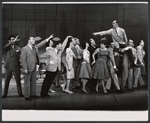 Paul Reed, Rudy Vallee [left], Charles Nelson Reilly [top] and ensemble in the stage production How to Succeed in Business Without Really Trying