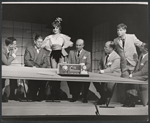 Rudy Vallee, Virginia Martin, Paul Reed, Robert Morse and ensemble in the stage production How to Succeed in Business Without Really Trying