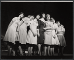 Bonnie Scott, Claudette Sutherland and ensemble in the stage production How to Succeed in Business Without Really Trying