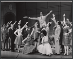 Charles Nelson Reilly [center] and ensemble in the stage production How to Succeed in Business Without Really Trying