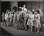 Darryl Hickman [left], Ralph Purdum [top] and ensemble in the stage production How to Succeed in Business Without Really Trying