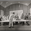 Ralph Purdum [left], Darryl Hickman, Rudy Vallee [center] and ensemble in the stage production How to Succeed in Business Without Really Trying
