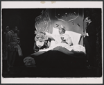 Virginia Martin [kneeling by bed], Sid Caesar [in bed] and unidentified others in the 1962 stage production Little Me