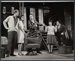 Lawrence Pressman, Dennis O'Keefe, Nancy Franklin, Gino Conforti and unidentified in the stage production Never Live Over a Pretzel Factory