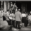 Dennis O'Keefe and ensemble in the stage production Never Live Over a Pretzel Factory